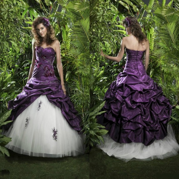 New Purple White Wedding Dresses Sweetheart Ball Gown Ruffled Lace Up Back Fashion Bridal Gowns